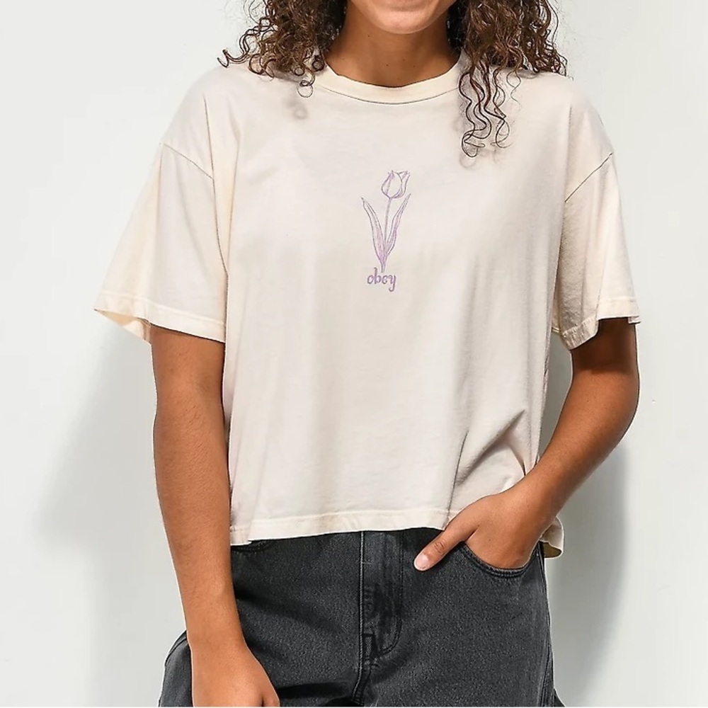 Obey Beige Cotton T-Shirt with Tulip